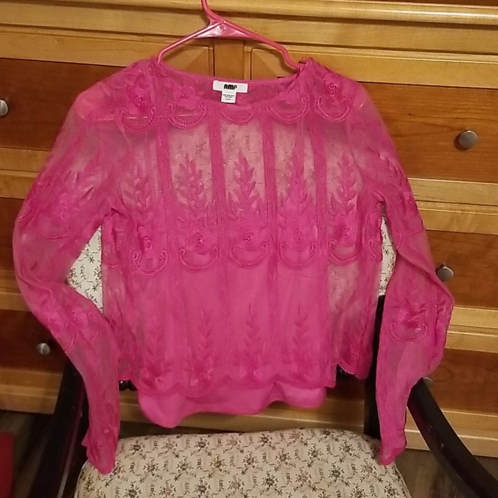 Pink lace shirt with pink cami